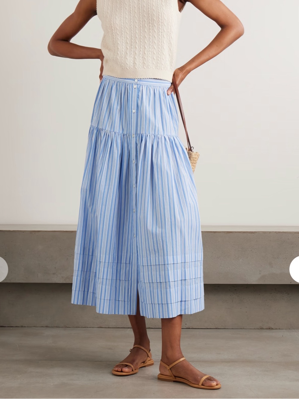 DÔEN
Marceline tiered striped organic cotton midi skirt